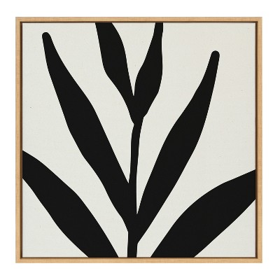 Modern Botanical Black and White Canvas Wall Art with Natural Frame