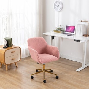 Office Chair Modern Upholstered Ergonomic Swivel Seat, Adjustable Height, Gold Metal Base for Home Workspace-3irtyhousy - 1 of 4