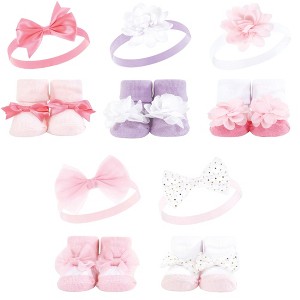 Hudson Baby Infant Girl Headband and Socks Giftset, Pink Lilac, One Size - 1 of 4