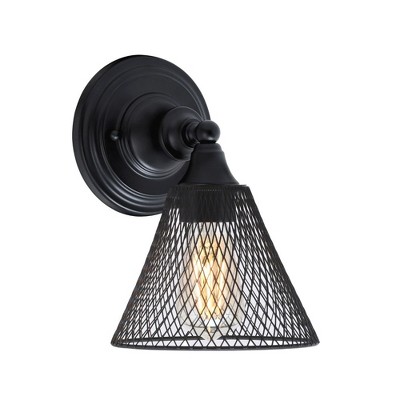 Toltec Lighting Any 1 - Light Sconce in  Matte Black with 7" Matte Black Cone Mesh Metal Shade Shade