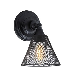Toltec Lighting Any 1 - Light Sconce in  Matte Black with 7" Matte Black Cone Mesh Metal Shade Shade - 1 of 1