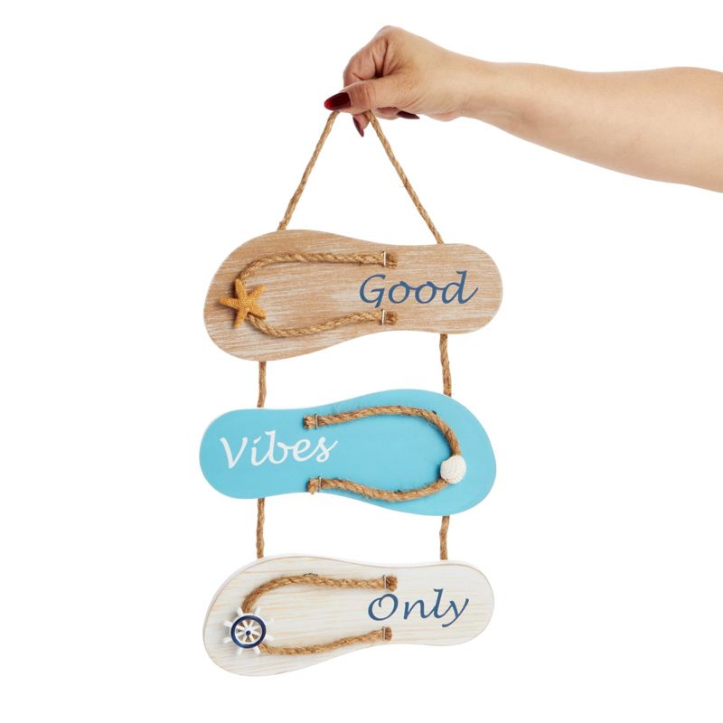 Juvale Wood Flip Flop Slippers Nautical Beach Hanging Wall Sign Home Decor, Good Vibes Only 9"x16", 3 of 9