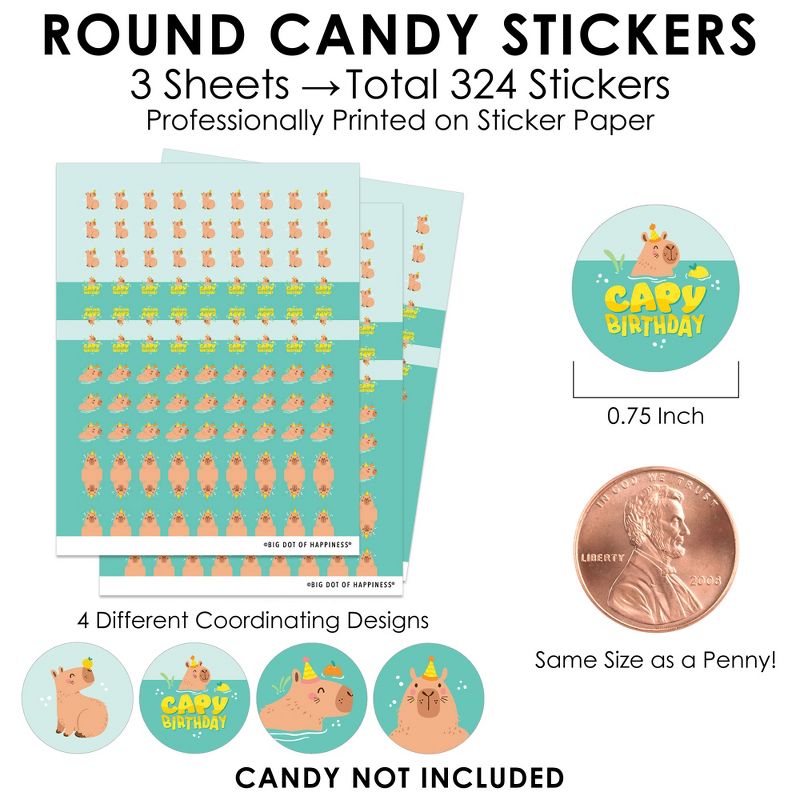 Big Dot of Happiness Capy Birthday - Capybara Party Small Round Candy Stickers - Party Favor Labels - 324 Count, 3 of 7