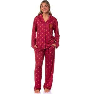 Harry Potter Women's Gryffindor Classic Pajamas Button-Up Top and Pants Maroon - 1 of 4