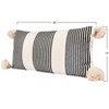 Storied Home Cotton and Chenille Woven Striped Lumbar Pillow with Tassels, Black and Cream - 2 of 4