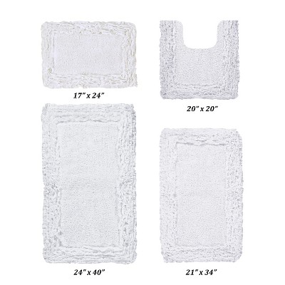 Shaggy Border Collection 4-Piece Bath Rug Set 100% Cotton Tufted Weave Ruffle Border Pattern Bathroom Rug for Machine Washable Bathmat