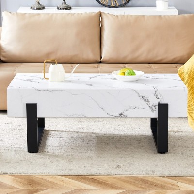 Minimalis Coffee Table With Metal Legs,Marble-Patterned Coffee Table,Coffee Table Unique,Coffee Table For Living Room -Maison Boucle