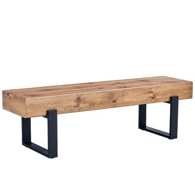 59" Wooden Entryway Bench With Metal Legs, Mid-Century Modern Long Bench Seat, Farmhouse Style Shoe Changing Bench, For Living Room, Indoor, Porch