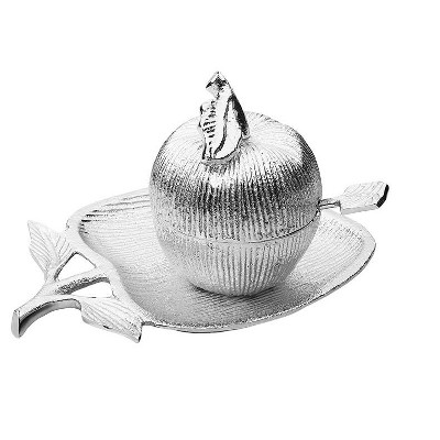 Classic Touch Silver Apple Shape Dish with Removable Honey Jar