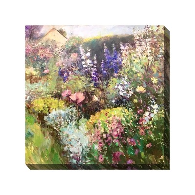 Cottage Garden West of The Wind Heirloom Garden Colorful 24 x 24 Inch Waterproof Gallery Wrapped Canvas, Outdoor Garden, Yard, Patio All Weather