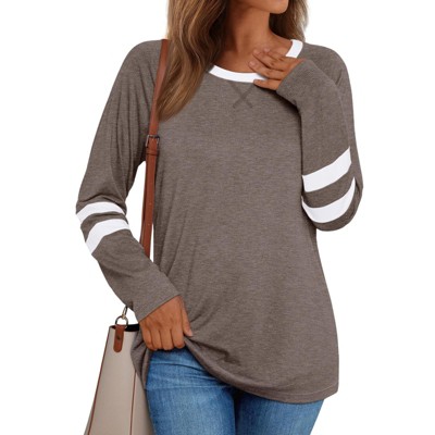 Women's Long Sleeve Color Block Tunic Tops Casual Loose Fit Crewneck Shirt Basic Tee  Fashion Fall Trendy Outfits
