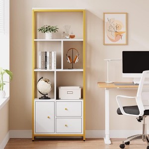 Jojoka 5-Tier Bookshelf with Cabinet and 2 Drawers, Standing Bookcase Display Rack for Bedroom, Living Room, or Home Office - 1 of 4