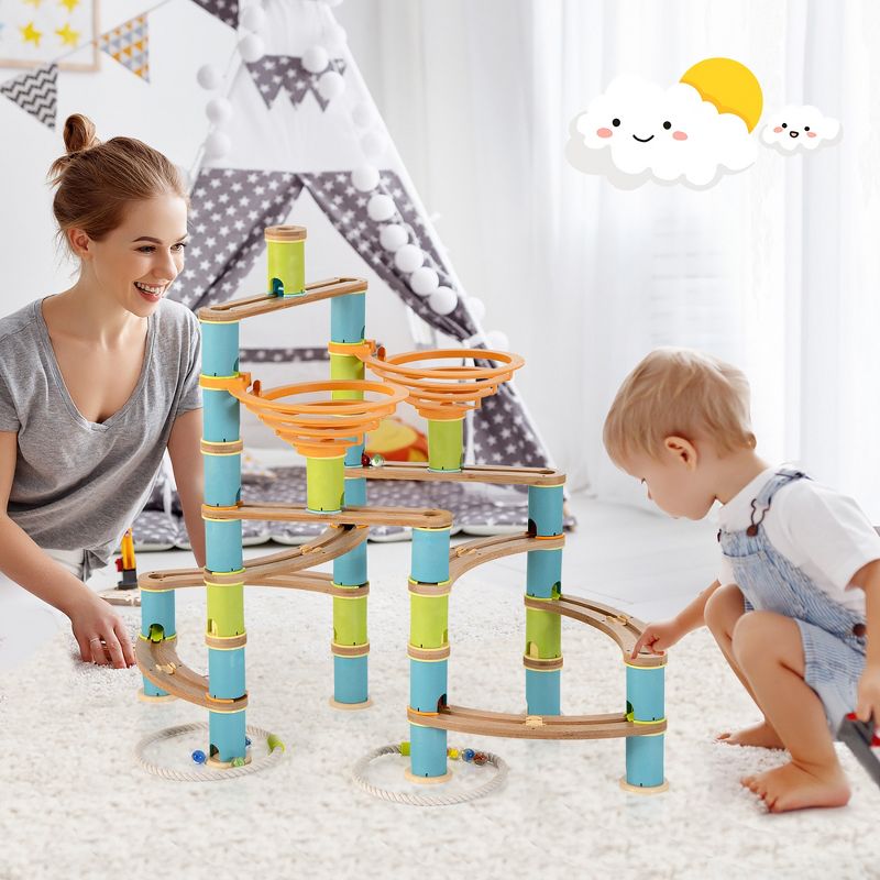 Costway Wooden Marble Run Construction 162PCS STEM Educational Learning Toys for Kid, 3 of 11