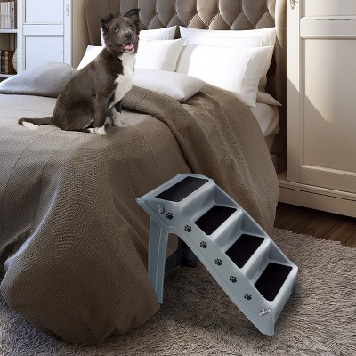 Gray Plastic Foldable 4-Step Pet Stairs with Nonslip Pads