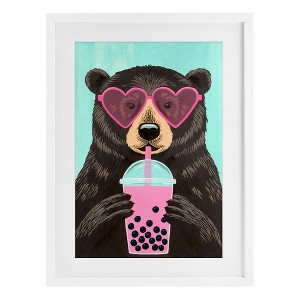 Stupell Industries Bear And Bubble Tea Framed Print Under Glass Art - 1 of 4