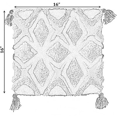 16" Handwoven Cotton Throw Pillow with Tufted Geometric Design and Tassels