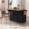 Pexfix Kitchen Island With Storage Cabinet & 3 Drawers Kitchen Cart With Rubber Wood Drop-Leaf Countertop Cabinet Storage Racks For Dinning Room Black - 3 of 4