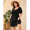 Women's Plus Size Short Puff Sleeve A Line Babydoll Cut Mini Boho Dresses Summer Dress - 2 of 4