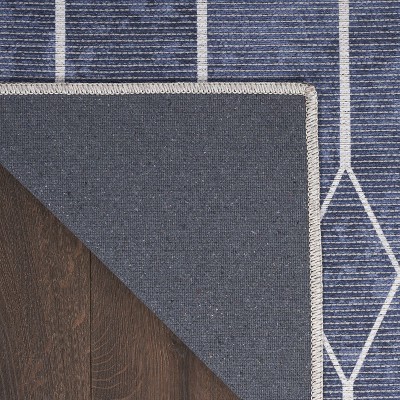 Vintage-Inspired Geometric Navy 6' x 9' Easy-Care Area Rug