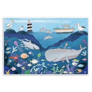 Stupell Industries Underwater Wildlife Kid's Illustration Shark Whale Boat Wall Plaque Art - 1 of 4