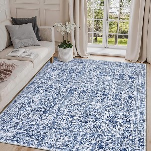 Washable Area Rugs, Non-Slip Large Indoor Carpet, Stain Resistant Oriental Distressed Carpet, Traditional Floral Area Rug for Living Room Bed Room - 1 of 4