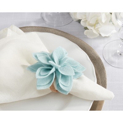 Aqua Felt Blossom and Jute Napkin Rings, Set of 4
