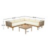 Outdoor Sectional Sofa Set with Table, Modular Corner Design Sofa for Patio Use, Acacia Wood Frame Sofa with Beige Polyester Cushions-Coolbibila - 4 of 4