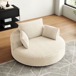 KWPZQEB 55'' Corduroy Foam Single Swivel Chair, 360¡ã Swivel Chair with Pillows, Large Barrel Arm Chairs with Deep Seat, Round Chaise for Living Room - 1 of 4