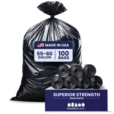 Plasticplace 55-60 Gallon Heavy Duty Trash Bags, Black (100 Count)