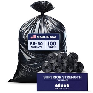 Plasticplace 55-60 Gallon Heavy Duty Trash Bags, Black (100 Count) - 1 of 4