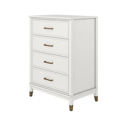 White and Gold 4-Drawer Dresser with Trendy Hardware