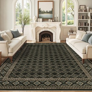 Washable Bordered Geometric Rug Non Slip Low Pile Rug Soft Contemporary Floor Cover Foldable Indoor Carpet for Living Room Bedroom Playroom Nursery - 1 of 4