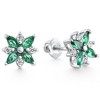 Pompeii3 .60Ct Petal Green Emerald Diamond Earrings 14k White Gold Lab Created Screw Back - 2 of 4