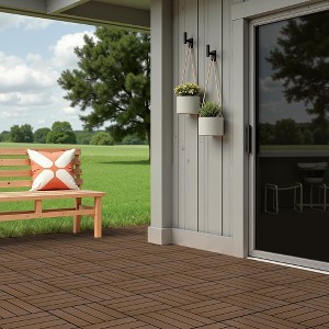 11 PCS 11.7" X 11.7" Square Plastic Wood Deck Tiles, Outdoor Terrace Flooring，Light Brown - 1 of 4