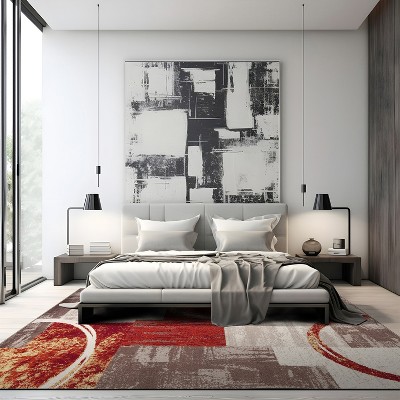 Rust and Ivory Abstract Geometric 8' x 10' Area Rug