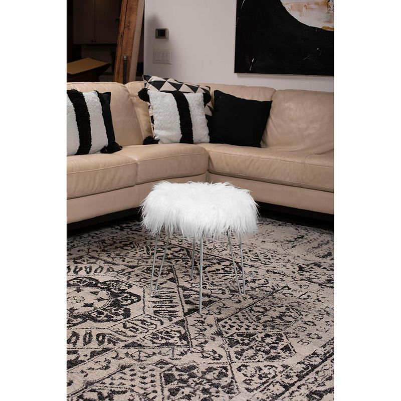 BirdRock Home Round Faux Fur Foot Stool Ottoman - White with Silver Legs, 4 of 5