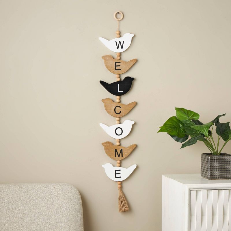 Wood Bird Handmade Sign Wall Decor with Tassel and Bead Accents Brown - Olivia & May, 2 of 9