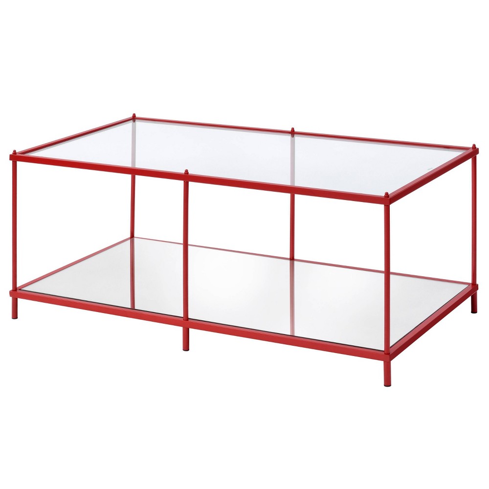 Lindenham Glass Top Coffee Table Red - miBasics: Steel Frame, Storage Shelf, Modern Design