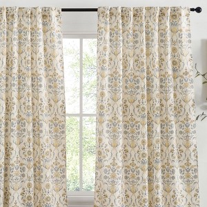 HLC.ME Clara Floral Damask Patterned Window Back Tab Rod Pocket Curtains - Light Blocking Darkening Window Panels, Set of 2 - 1 of 4