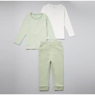 Stellou & Friends Cotton Green and White Unisex 3 Piece Clothing Set for Newborns, and Babies - 0-3 Months
