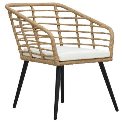 vidaXL Patio Chairs Set - 2 pcs Poly Rattan with Cushions, Oak - Outdoor Bistro Furniture with Rustic Charm