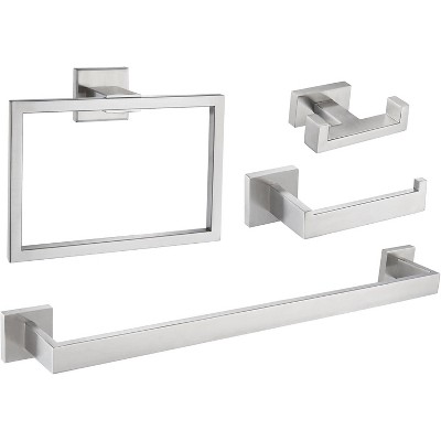 Mixxidea Square Towel Ring Bundle with Double Towel Hook, Toilet Paper Holder, Towel Bar