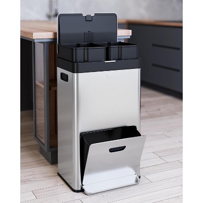 34L / 9 GAL Kitchen Trash Can with Lid, Fingerprint-Proof Stainless Steel Classified Recycle Rubbish Bin with 2 Removable Inner Buckets
