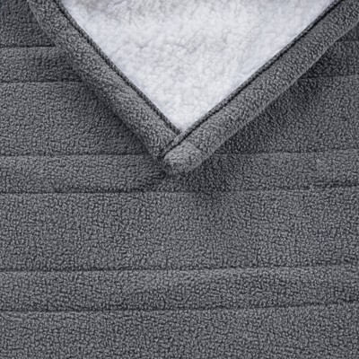 Cozy Comfort Dark Grey Fleece to Sherpa Reversible Heated Throw
