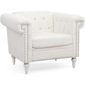 Acekool Arm Chair with Thick Padded Backrest & Seat, 22.4" Deep Single Sofa, Comfy White Fabric, Modern Accent Chair for Living Room, Bedroom - 1 of 4