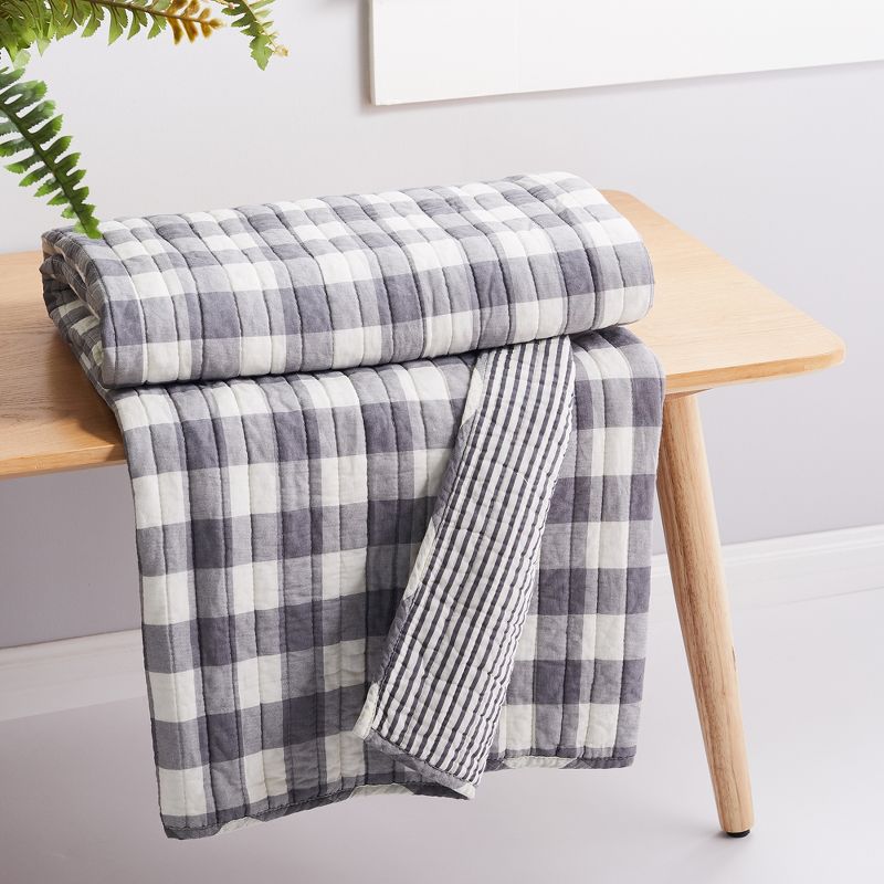 Elijah Grey Plaid Quilted Throw - Levtex Home, 2 of 5