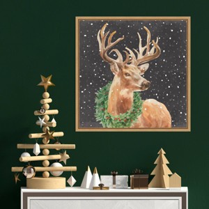 Amanti Art 22"x22" Woodland Holidays Stag Black by Danhui Nai Framed Canvas Wall Art Print - 1 of 4