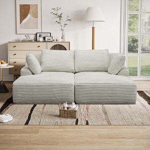 77.8" Oversized Corduroy Double Chaise Lounge Cloud Plush Sofa Bed with Throw Pillows - 1 of 4