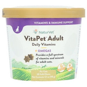 NaturVet VitaPet Adult, Daily Vitamins + Omegas, For Cats, 60 Soft Chews, 3.1 oz (90 g) - 1 of 3