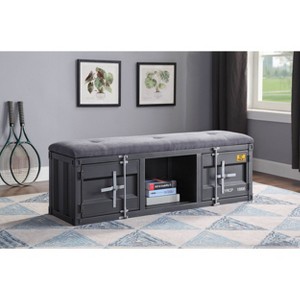 56" Cargo Storage Bench Gray Fabric/Gunmetal - Acme Furniture: Linen Upholstered, Metal Frame, Padded Seat - 1 of 4